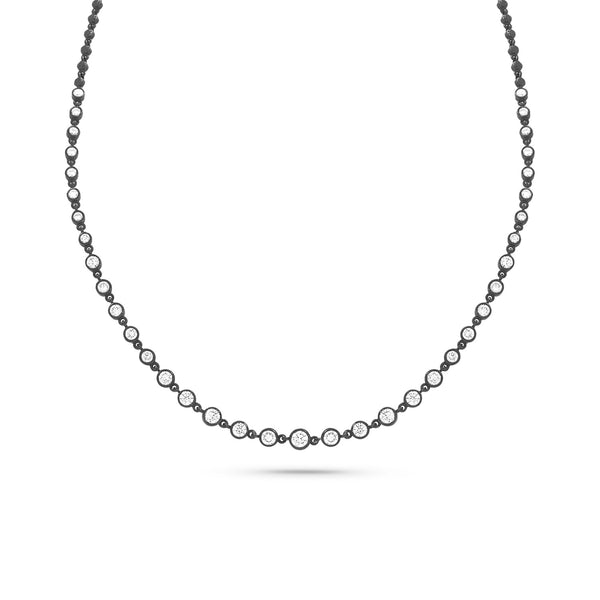 graduated bezel rounds diamond tennis choker in white diamonds and 18k black gold <span class='visuallyhidden'>Call, text 323-404-2959 for shopping help.</span>